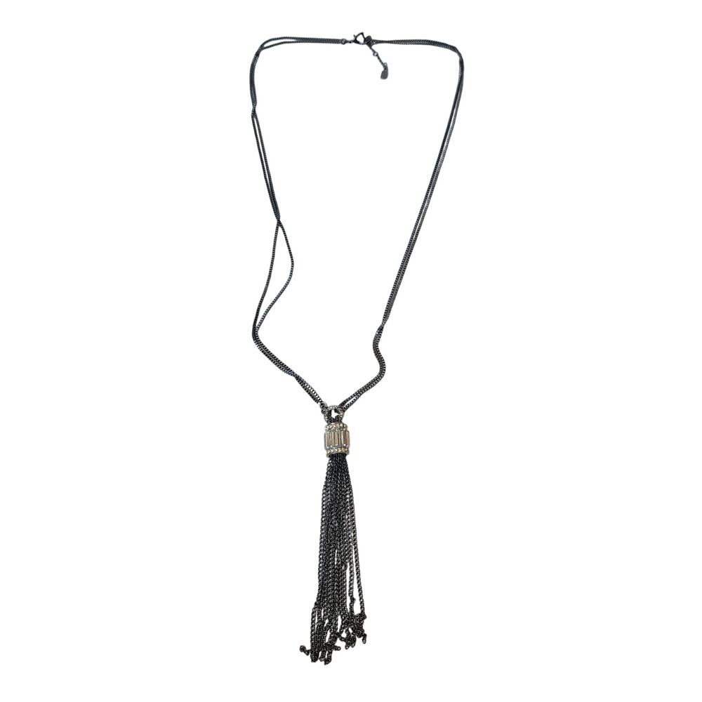 Vintage Silver Tone Tassel Necklace Double Chain 21" Long 90s Y2K